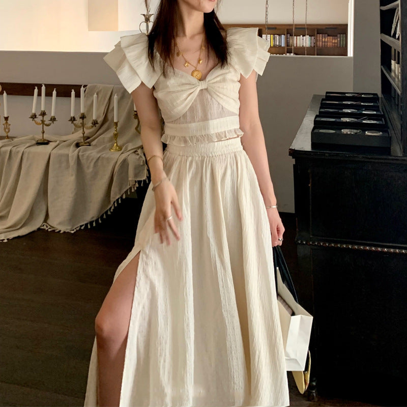 French Retro TwoPiece Dress with Bow