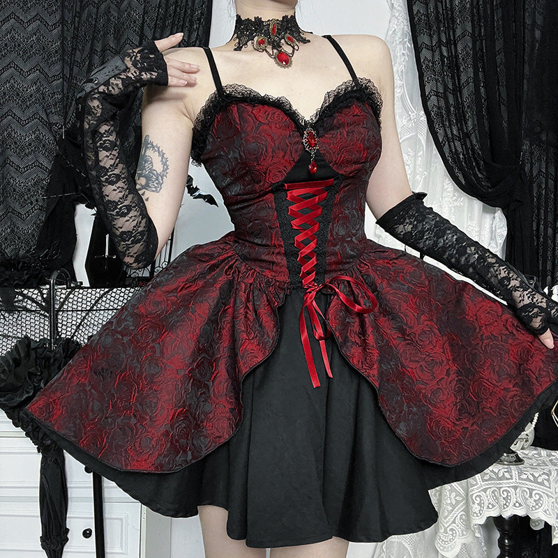 Sweetheart Lace Up Corset Jacquard Layered Mini Dress