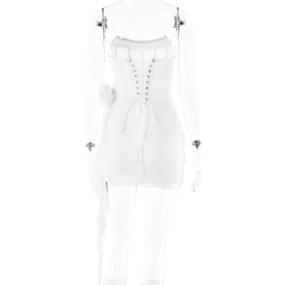 Strapless Corset Boned Draped Rosette Mini Dress
