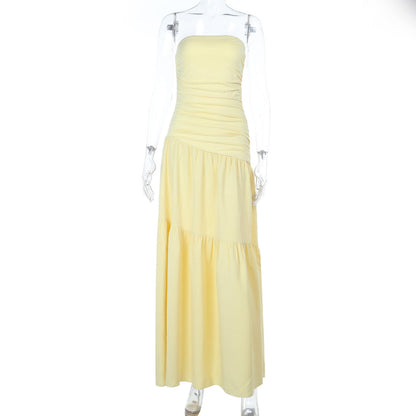 Strapless Ruched Bodice Tiered A-Line Maxi Dress