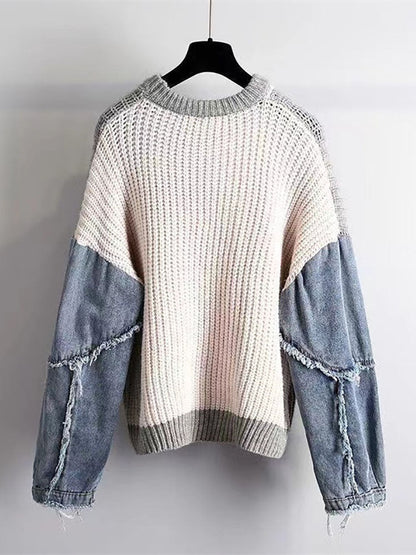 Knitted Color Block Turtleneck Modern Long Sleeve Sweater - Pink