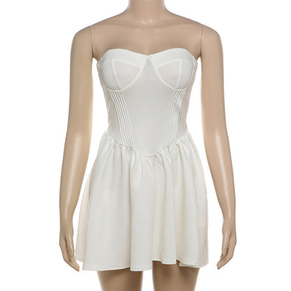 Strapless Corset Pleated Bubble Hem Mini Dress