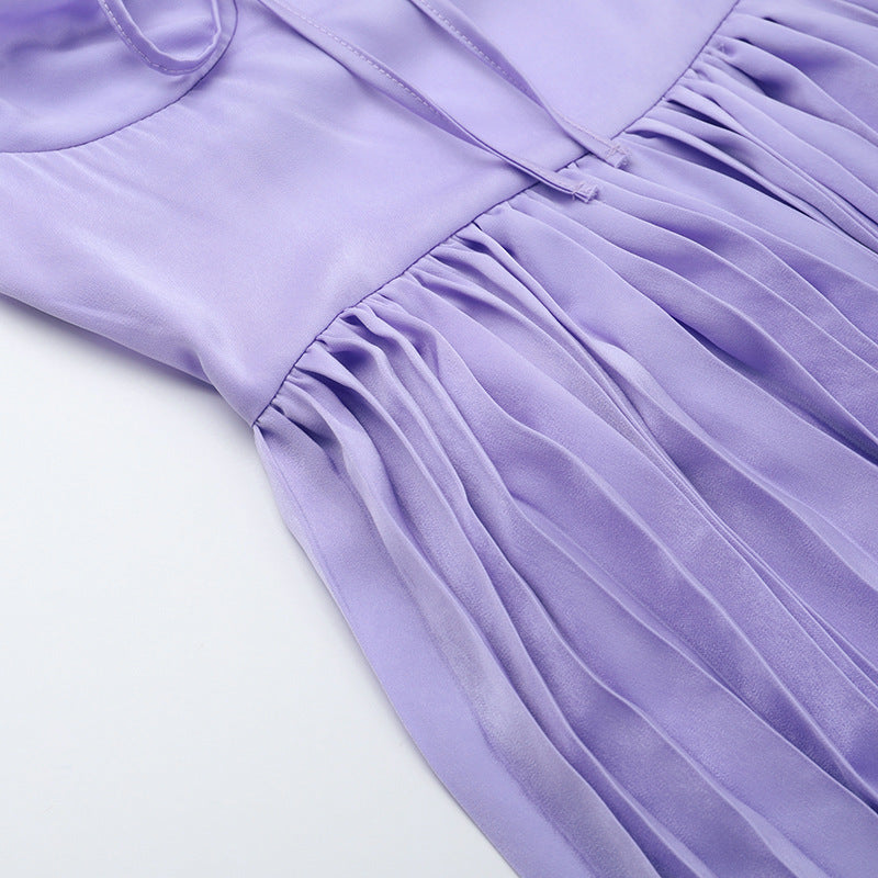 Sweetheart Keyhole Tie Spaghetti Strap Accordion Pleat Maxi Dress