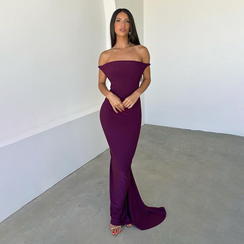 Asymmetric Folded Cuff One Shoulder Twisted Strap Maxi Gown