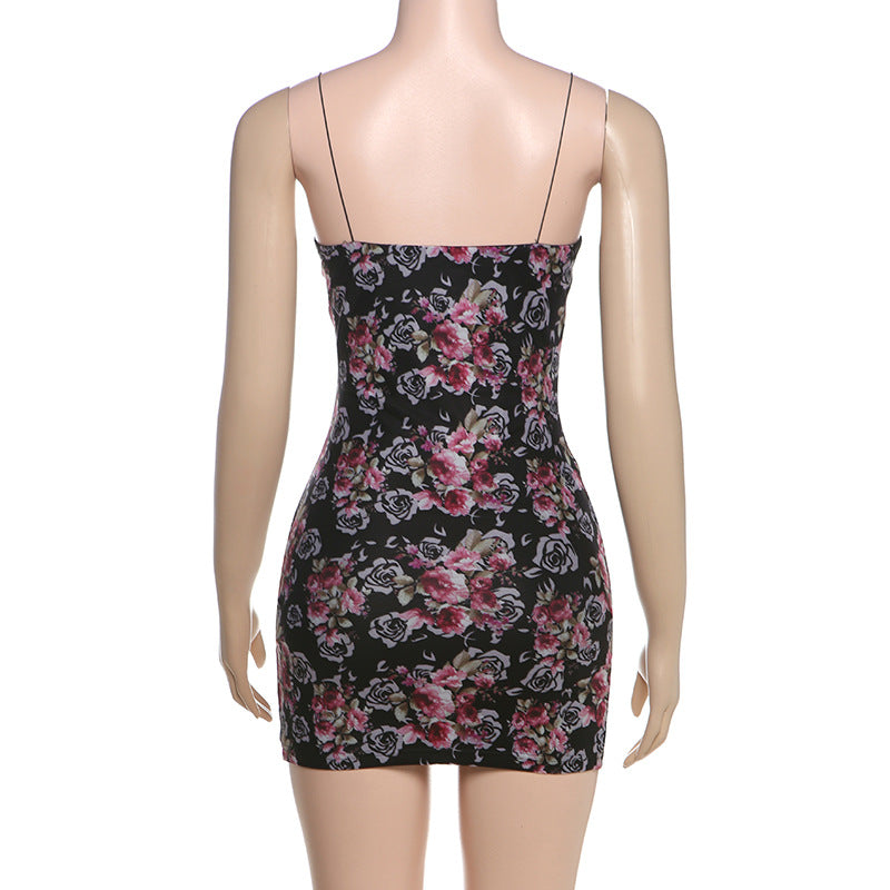 spring new women's seaside hottie vacation style sexy V-neck lace splicing floral suspender dress