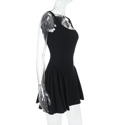 Square Neck Structured Tulip Pleat Bubble Hem Mini Dress