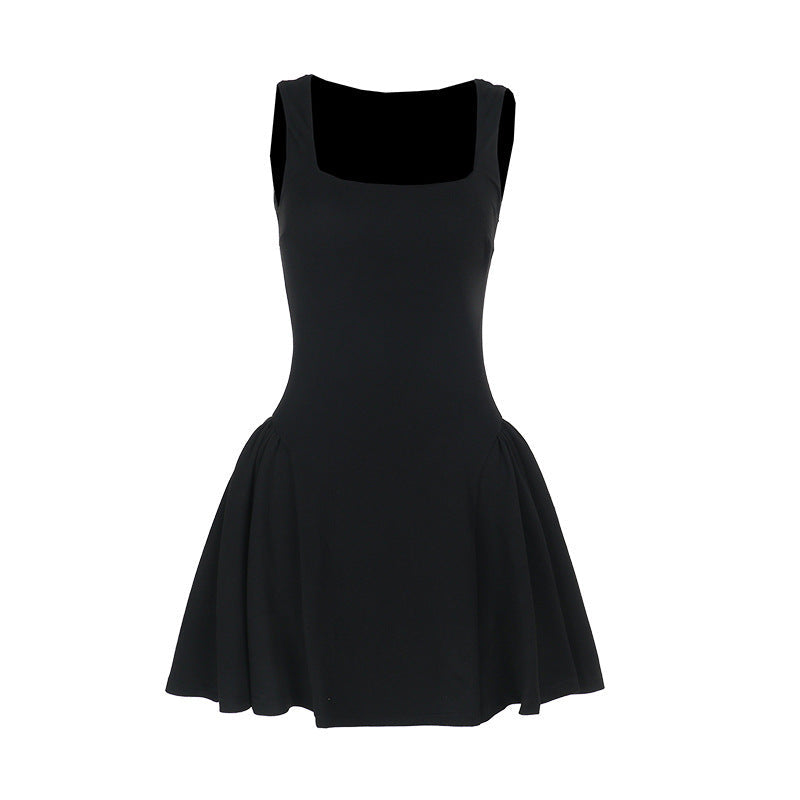 Square Neck Structured Tulip Pleat Bubble Hem Mini Dress