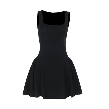 Square Neck Structured Tulip Pleat Bubble Hem Mini Dress