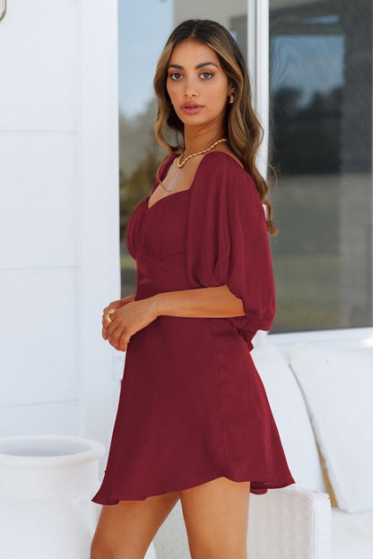Sweetheart Neck Balloon Sleeve Empire Waist Mini Dress