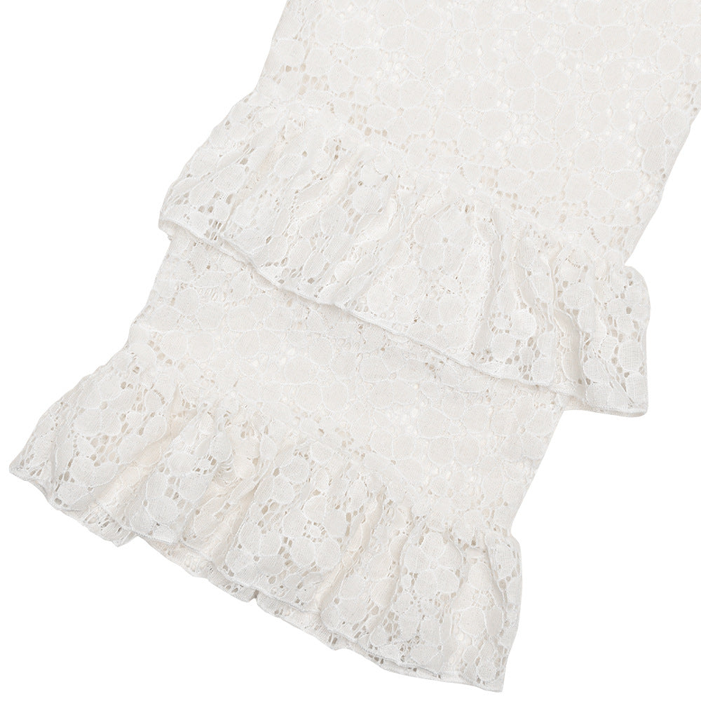autumn and winter fashion sexy lace see-through trousers new style spliced ruffled versatile straight pants
