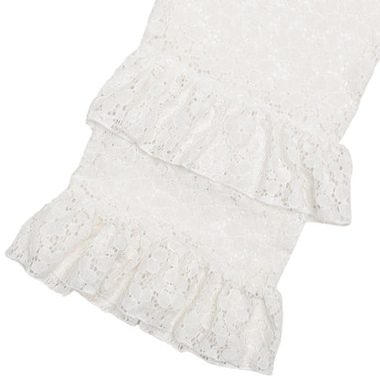 autumn and winter fashion sexy lace see-through trousers new style spliced ruffled versatile straight pants