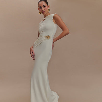 Pleated Column Maxi Dress
