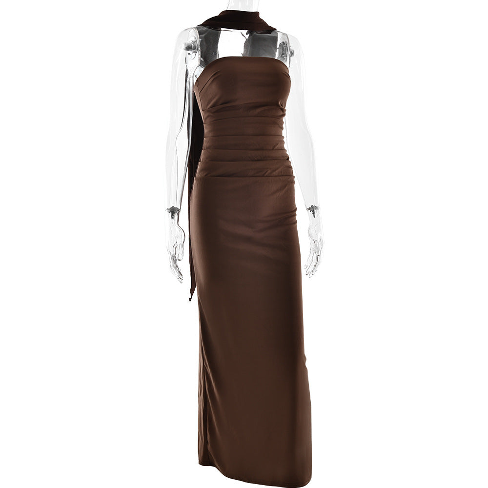 Strapless Tiered Panel Maxi Dress With Gloves Set
