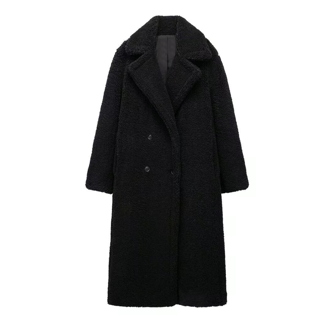 Athalia Double-Breasted Long Teddy Coat