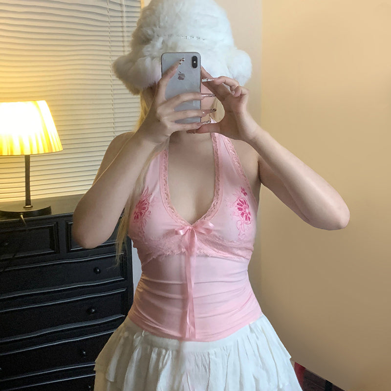 Dilynn Lace Detail Halter Top