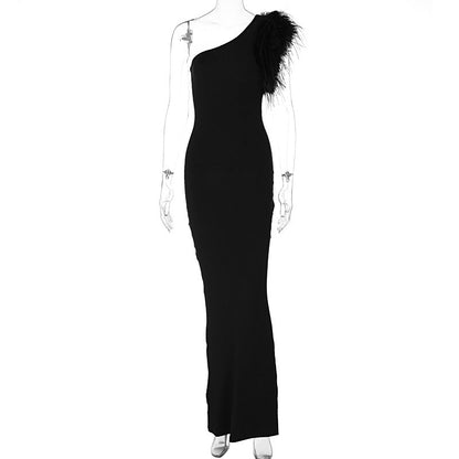 Aryana Feather One-Shoulder Gown