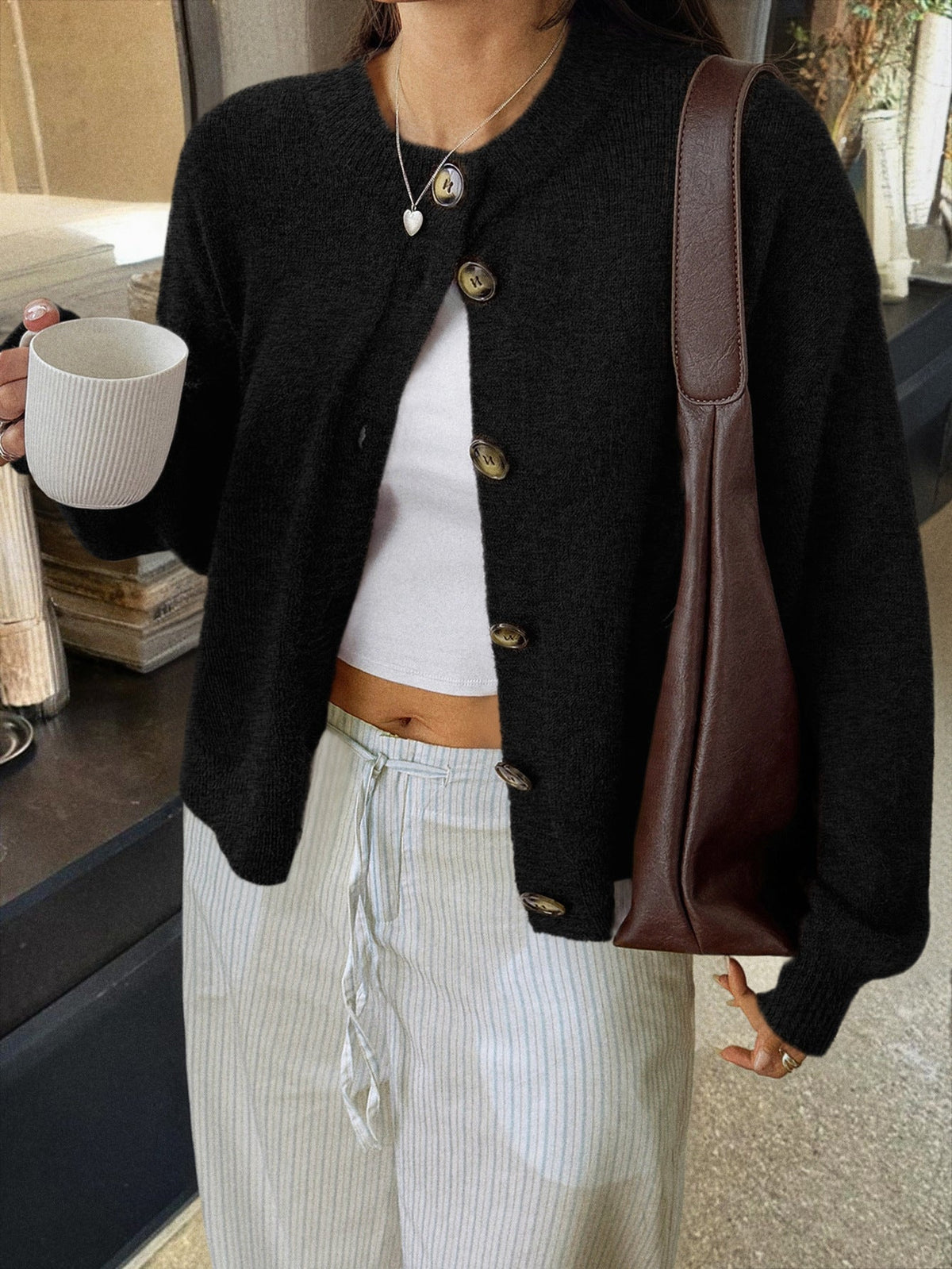 Kristy Button-Front Knit Cardigan