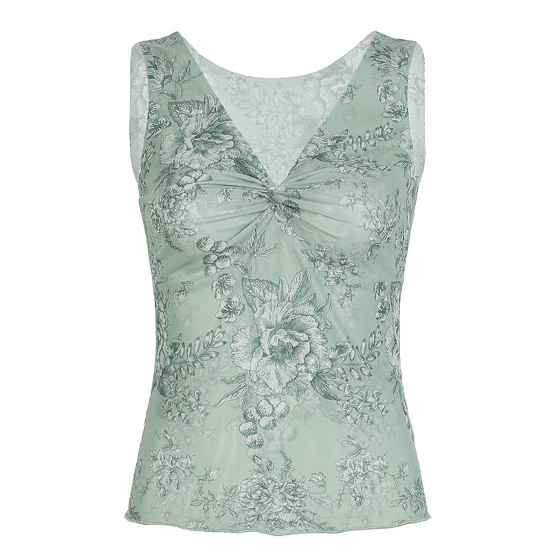 Yehudis Twisted Floral Mesh Top