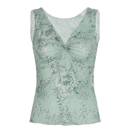 Yehudis Twisted Floral Mesh Top