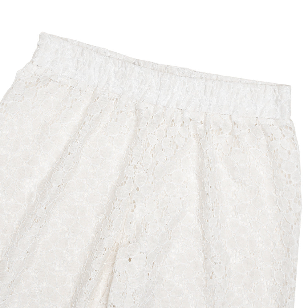 autumn and winter fashion sexy lace see-through trousers new style spliced ruffled versatile straight pants