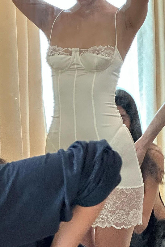 Strapless Lace Ruffle Corset Bodice Mini Dress