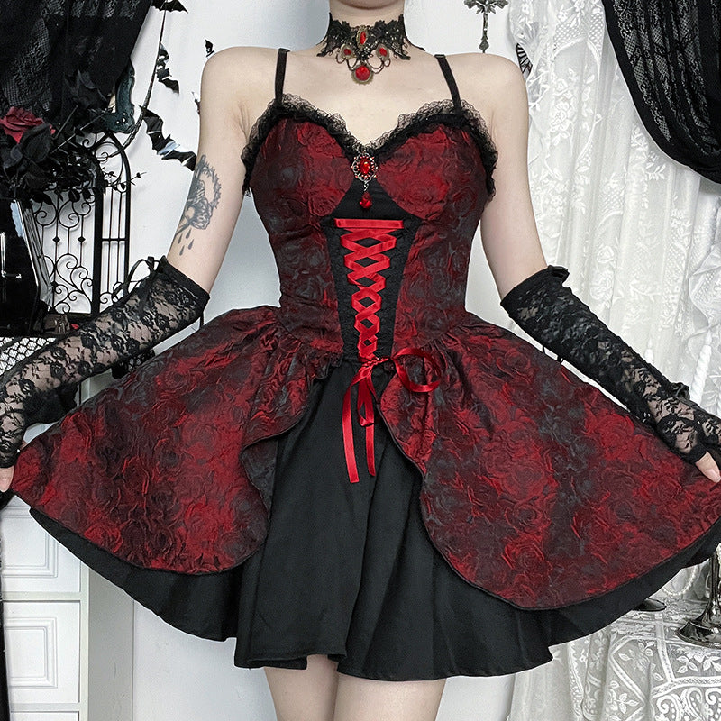 Sweetheart Lace Up Corset Jacquard Layered Mini Dress