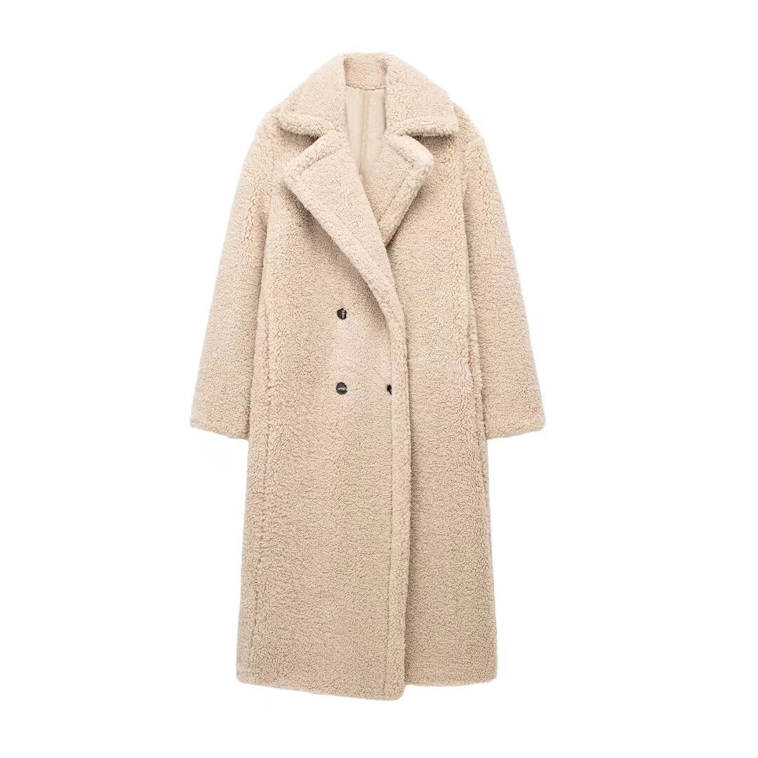 Athalia Double-Breasted Long Teddy Coat
