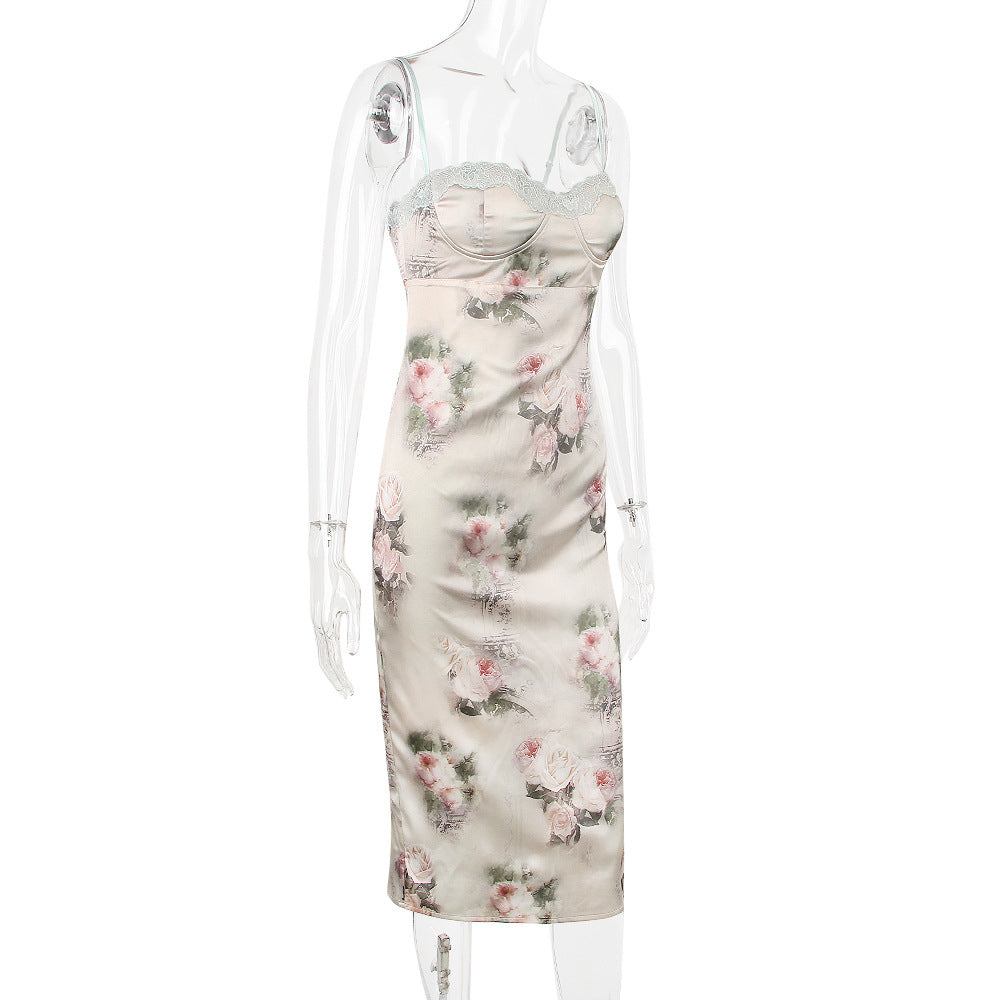 Niana Floral Satin Midi Dress
