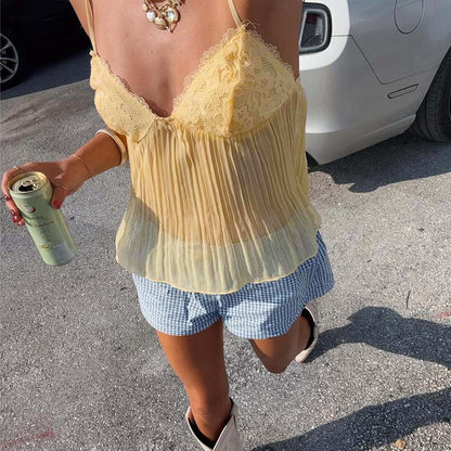 Irina Pleated Lace Trim Cami
