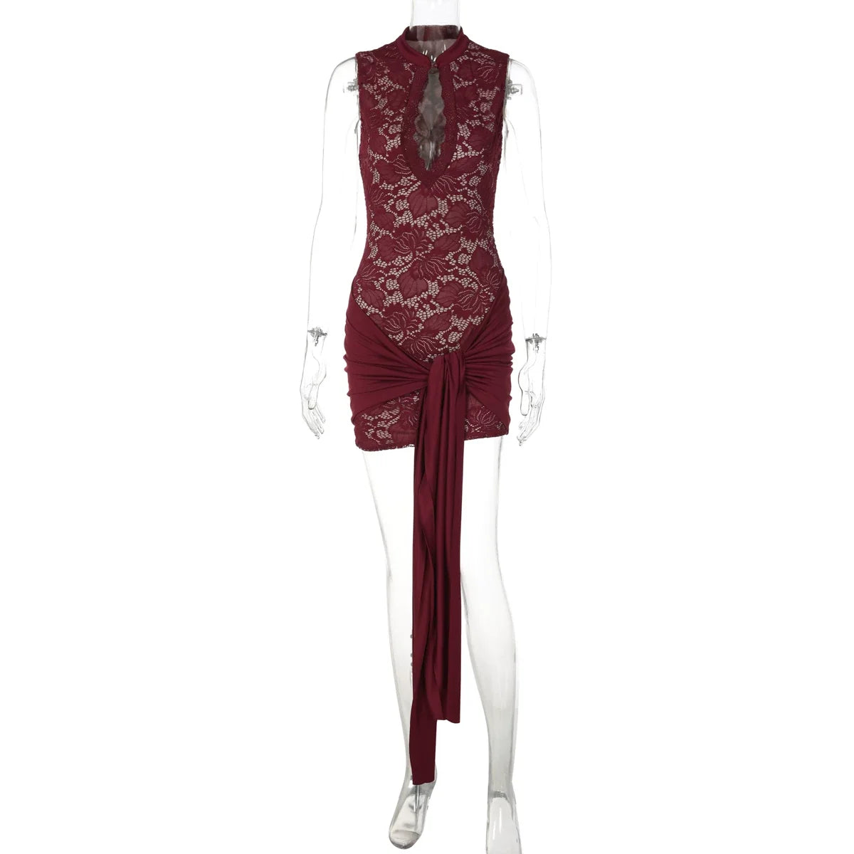 Lace Splicing Cut-Out Mini Dress