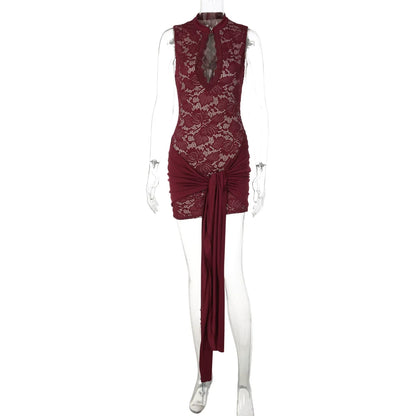 Lace Splicing Cut-Out Mini Dress