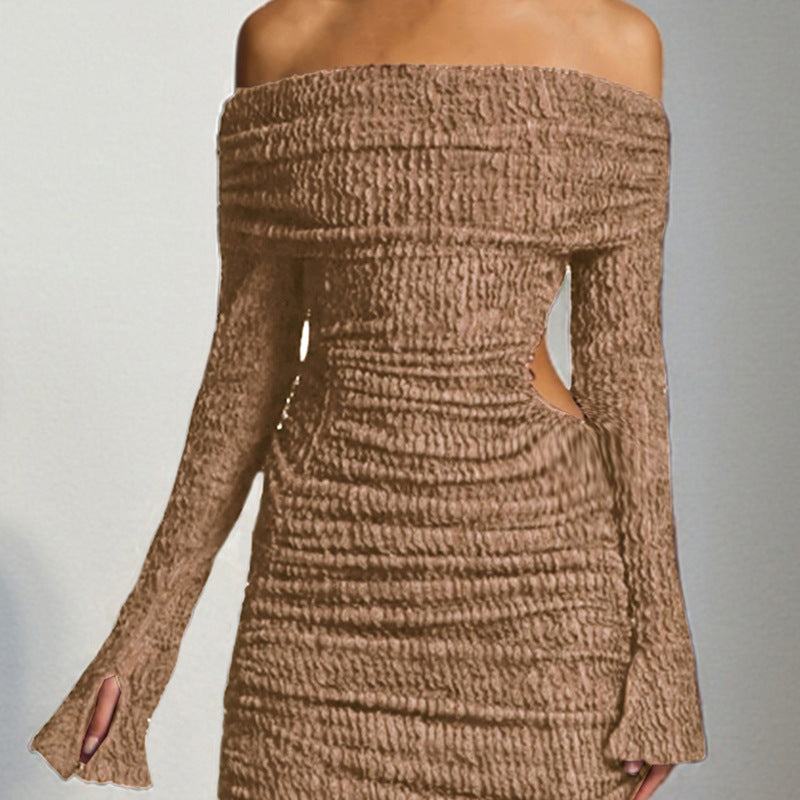 Off Shoulder Smocked Texture Bell Cuff Side Cutout Mini Dress