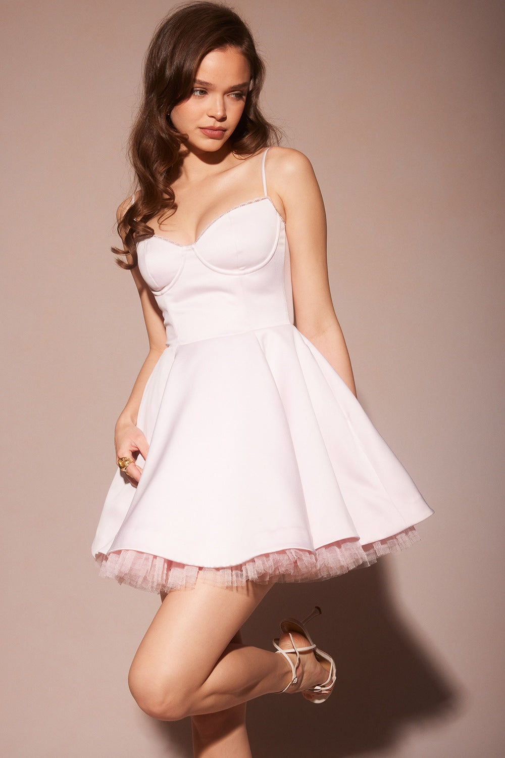 Sweetheart Lace Trim Tulle Overlay Satin Mini Dress