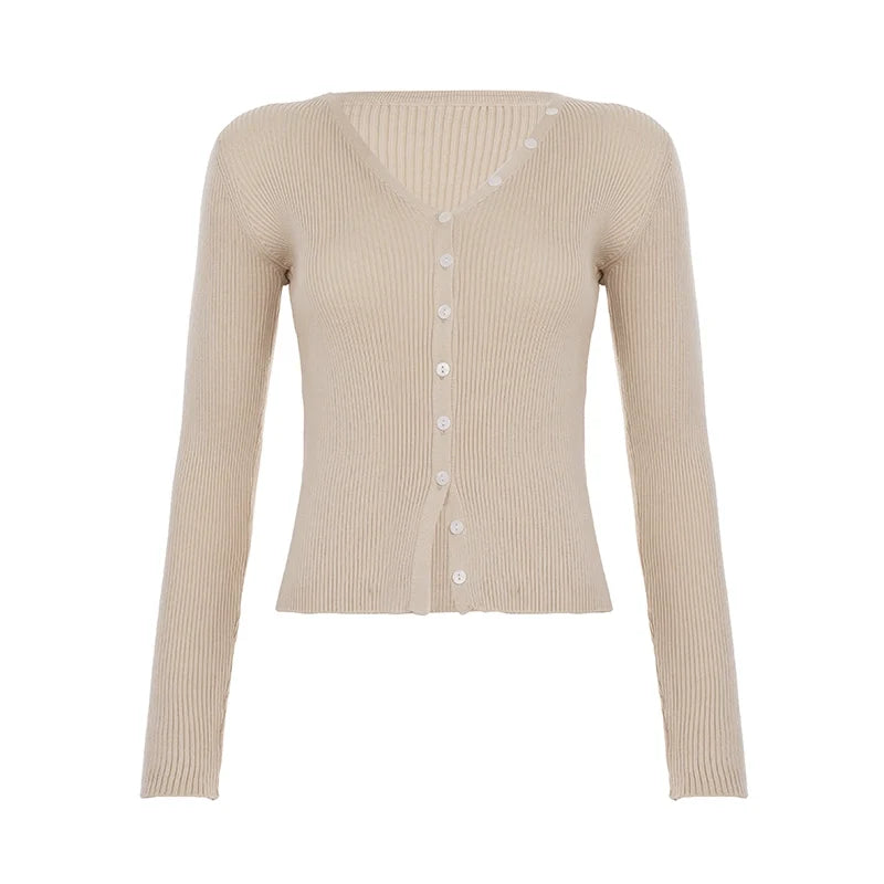 Karaline Ribbed Knit V-Neck Top