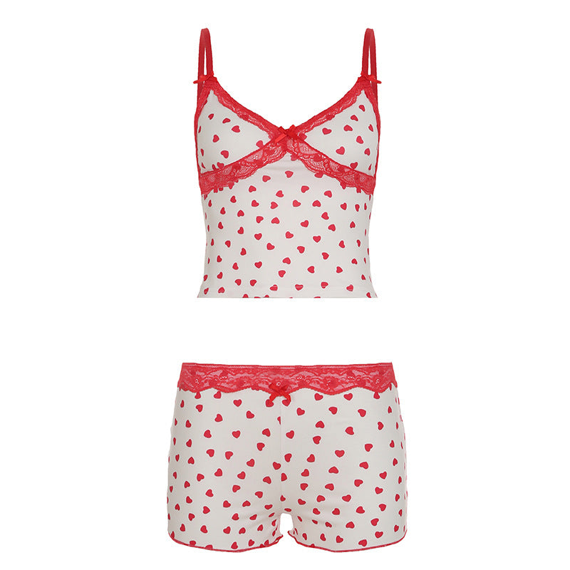 Ciera Heart Print Lace Short Set