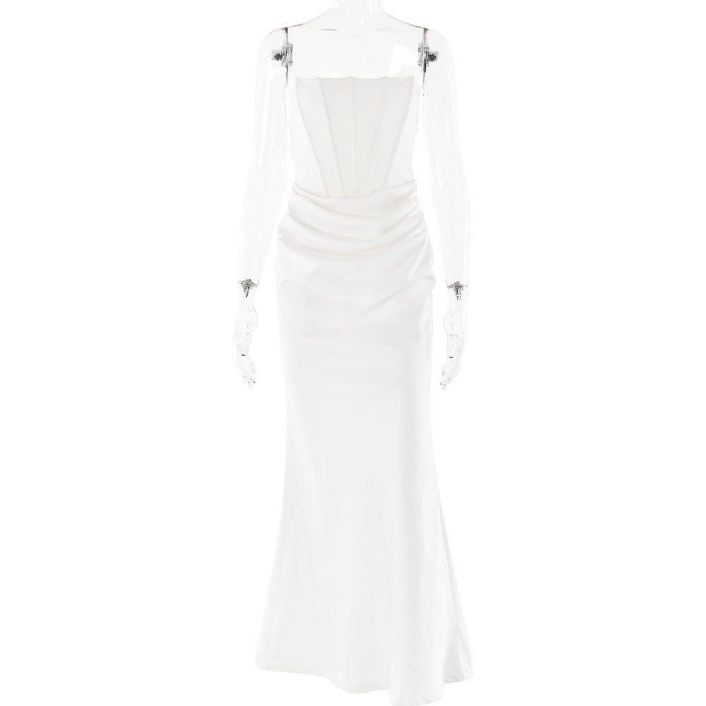 Strapless Corset Hip Swag Draped Sheath Maxi Gown