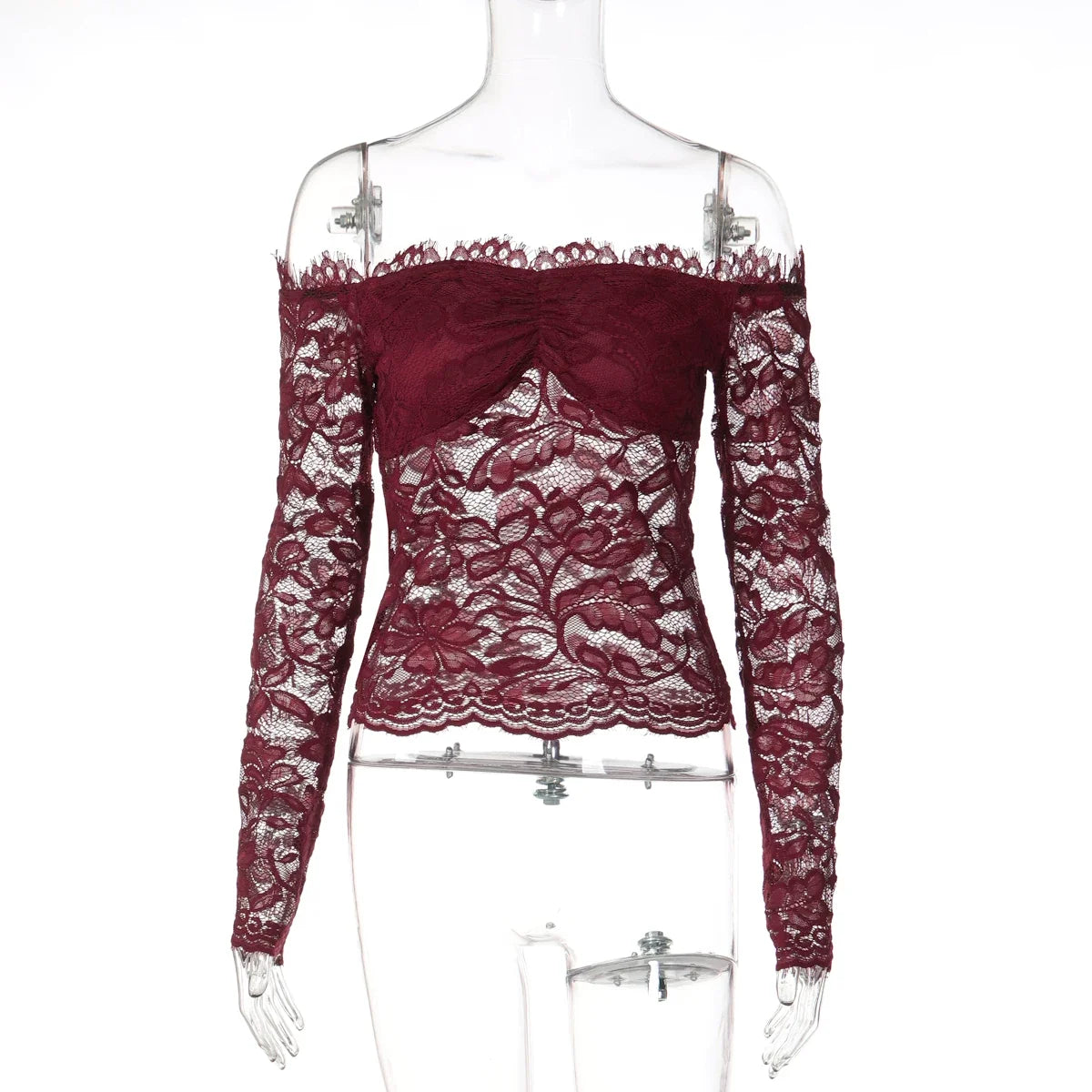 Lace Off-Shoulder Long Sleeve Top