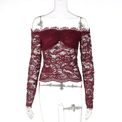 Lace Off-Shoulder Long Sleeve Top