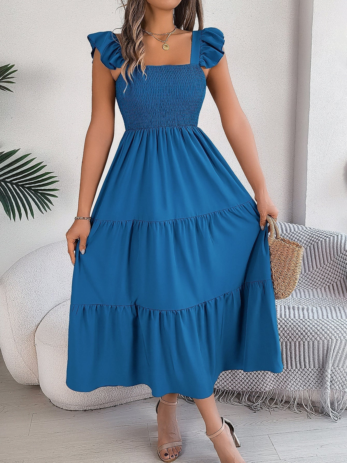 Off Shoulder Embroidered Floral Tiered Maxi Dress