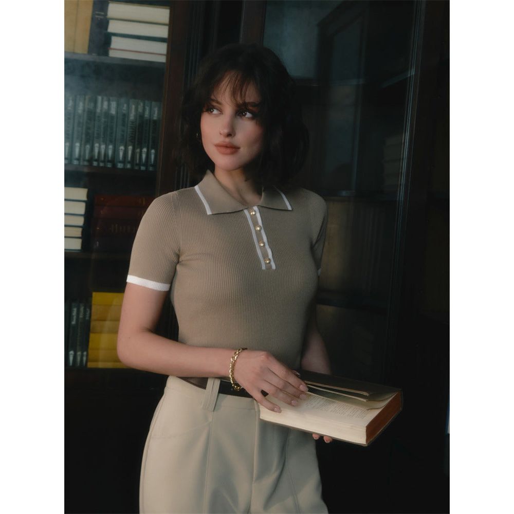 Slim Short-sleeved Lapel Top