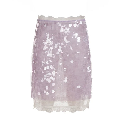 Aarna Sequin Lace Detail Midi Skirt