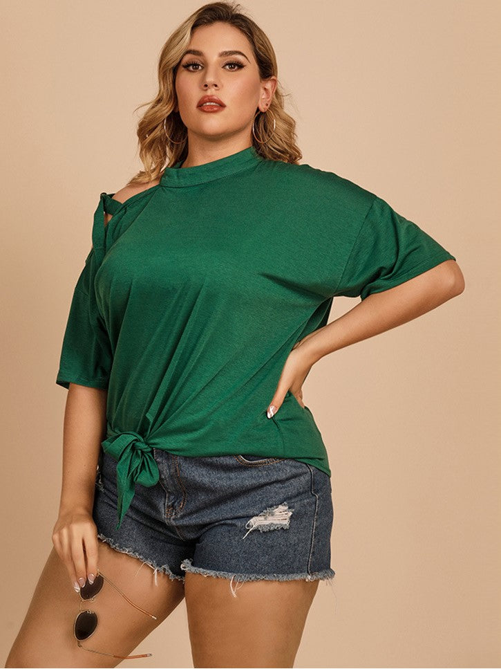 Shoulder Straps Bow Solid Color Long Sleeve T-Shirt