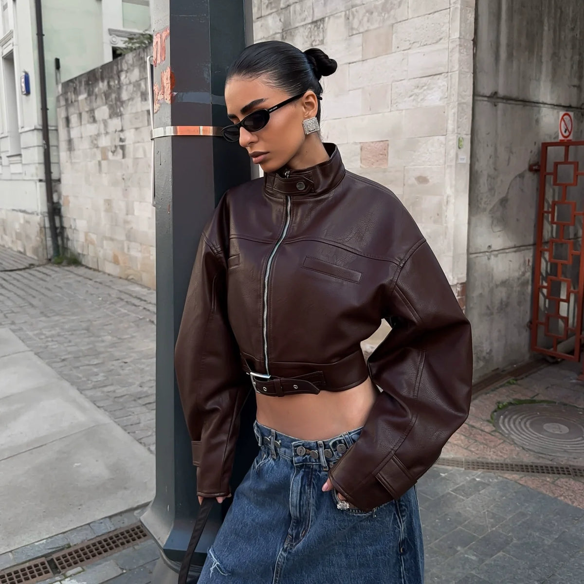 Aminata Cropped Faux Leather Jacket