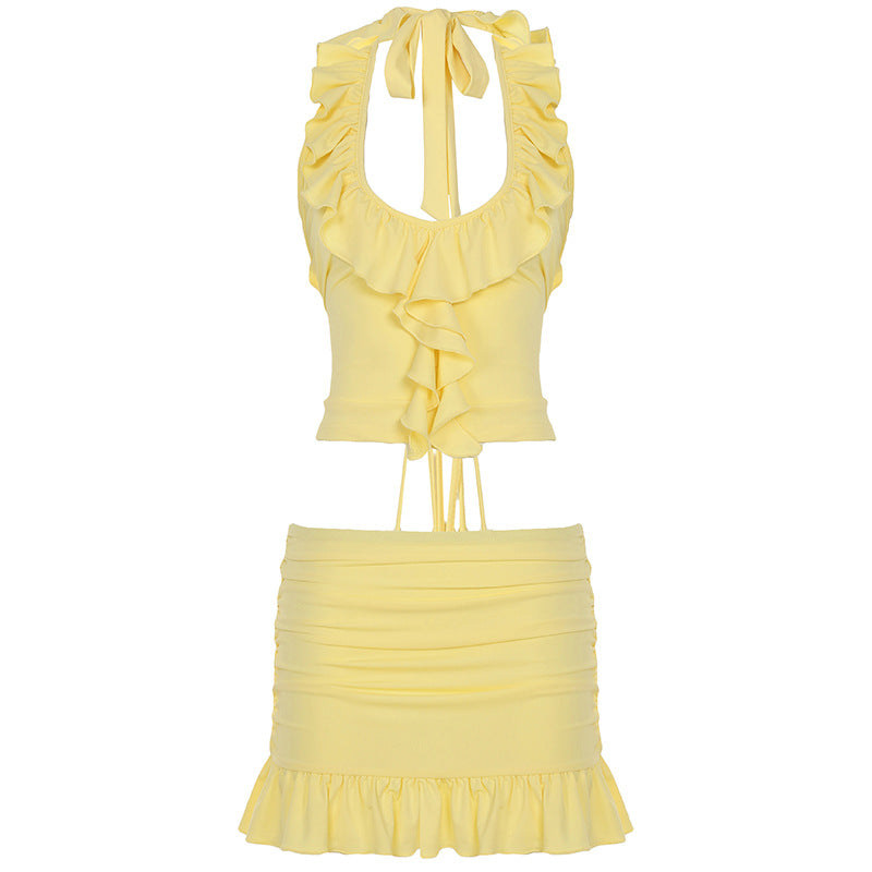 Katlyn Ruffled Halter Skirt Set