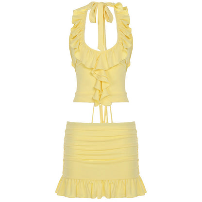 Katlyn Ruffled Halter Skirt Set