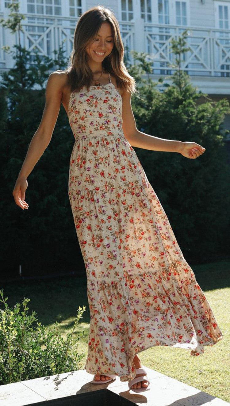 Spaghetti Strap Tiered Ruffle Ditsy Floral Maxi Dress