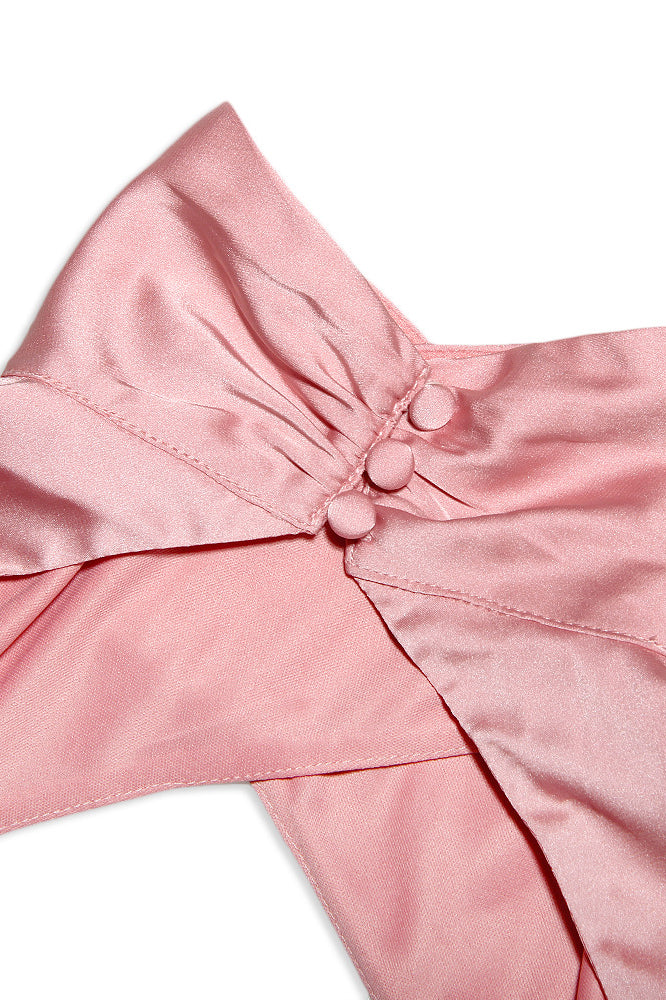 Pink Halter Backless Draped Satin Mini Dress