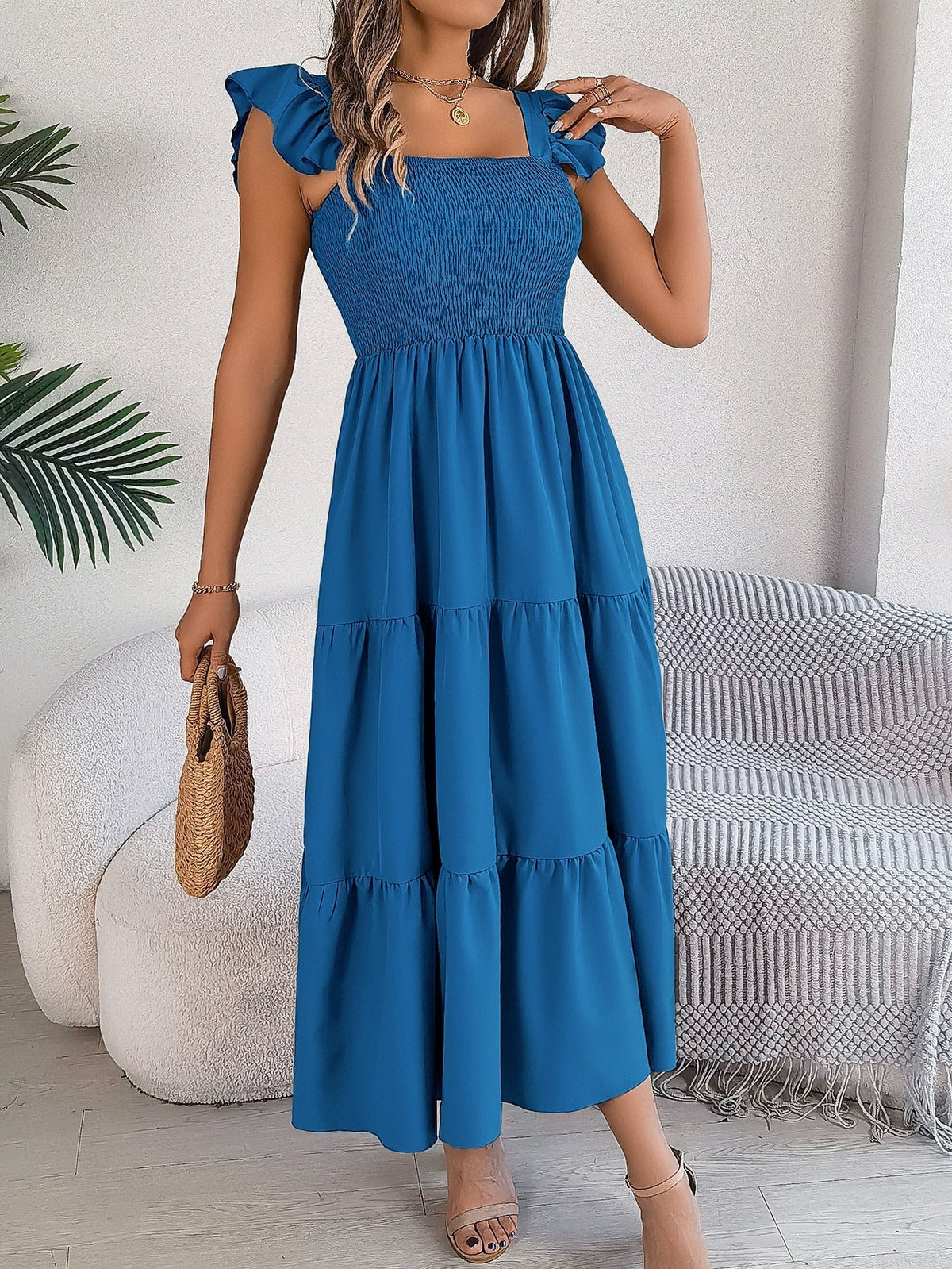 Off Shoulder Embroidered Floral Tiered Maxi Dress