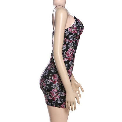 spring new women's seaside hottie vacation style sexy V-neck lace splicing floral suspender dress