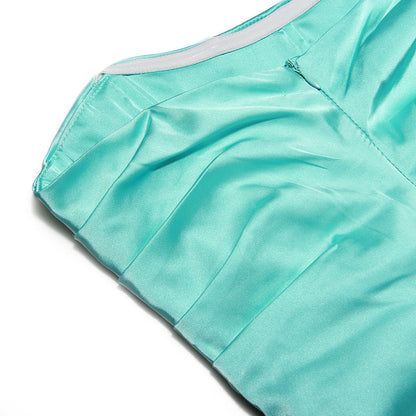 Strapless Ruched Side Cascade Panel Satin Mini Dress